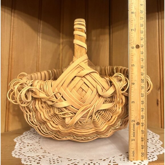 Vintage Handcrafted Butt Basket Eye of God Handle Unique Decorative Weaving Deta - Picture 3 of 8